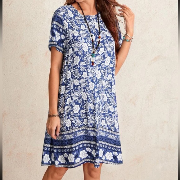 Boho navy blue gypsy butterfly sleeve tassel dress - Picture 5 of 5